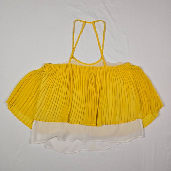 UB Los Angeles Yellow Pleated Halter Top S Layered Sheer Boho Chic Summer Resort - Picture 7 of 9